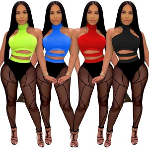 Zoctuo Sexy Club Party Women Set Mesh See Though Tops Sweatpant Jogger Suit Tracksuit Cut Out Pants 2Pcs Matching Set Outfit